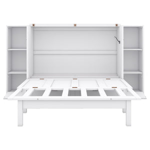 HomeRoots White Wood Full Murphy Bed with USB Port - Elegant Space-Saving Design for Guest & Multi-Purpose Rooms 596471