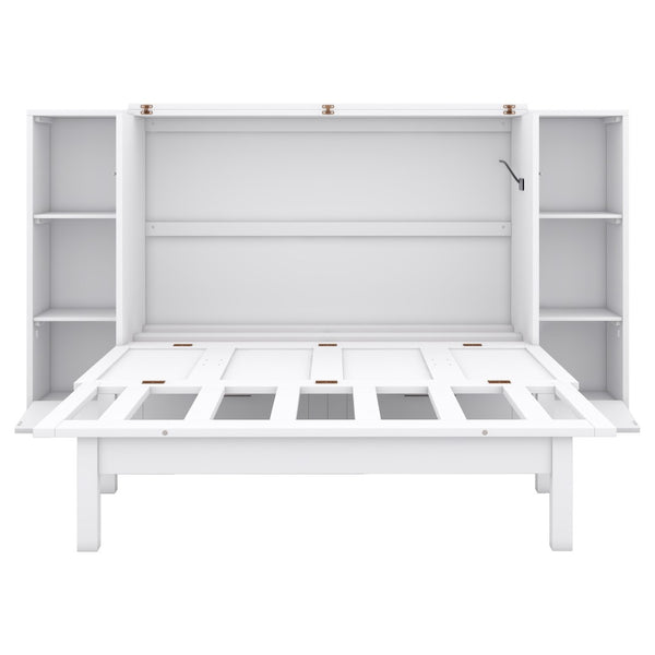 HomeRoots White Wood Full Murphy Bed with USB Port - Elegant Space-Saving Design for Guest & Multi-Purpose Rooms 596471