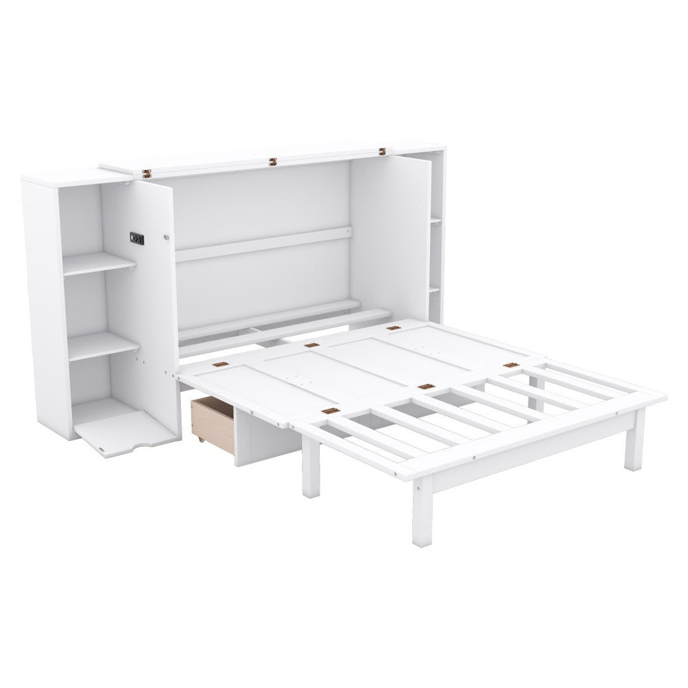 HomeRoots White Wood Full Murphy Bed with USB Port - Elegant Space-Saving Design for Guest & Multi-Purpose Rooms 596471