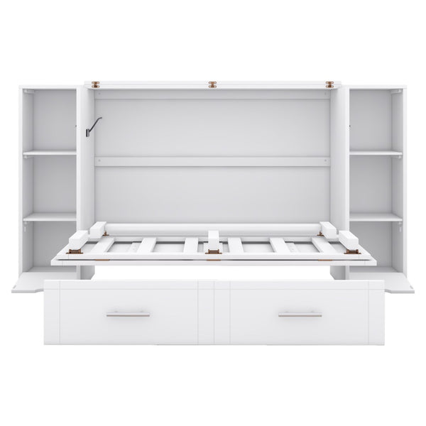 HomeRoots White Wood Full Murphy Bed with USB Port - Elegant Space-Saving Design for Guest & Multi-Purpose Rooms 596471
