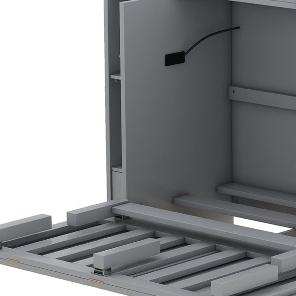 HomeRoots Gray Wood Queen Murphy Bed - Stylish Space-Saving Design with USB, Perfect for Modern Living! 596472