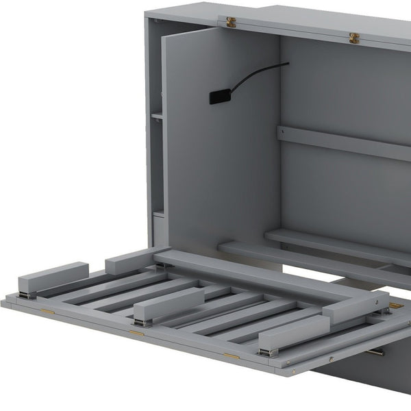 HomeRoots Gray Wood Queen Murphy Bed - Stylish Space-Saving Design with USB, Perfect for Modern Living! 596472