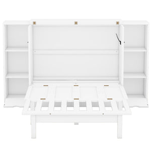 HomeRoots White Wood Queen Murphy Bed with Built-In USB Port | Space-Saving Design for Small Rooms & Guests 596473