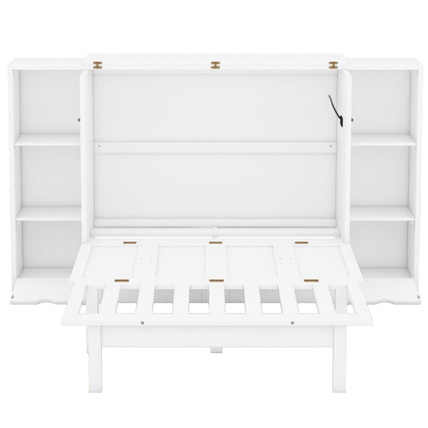 HomeRoots White Wood Queen Murphy Bed with Built-In USB Port | Space-Saving Design for Small Rooms & Guests 596473