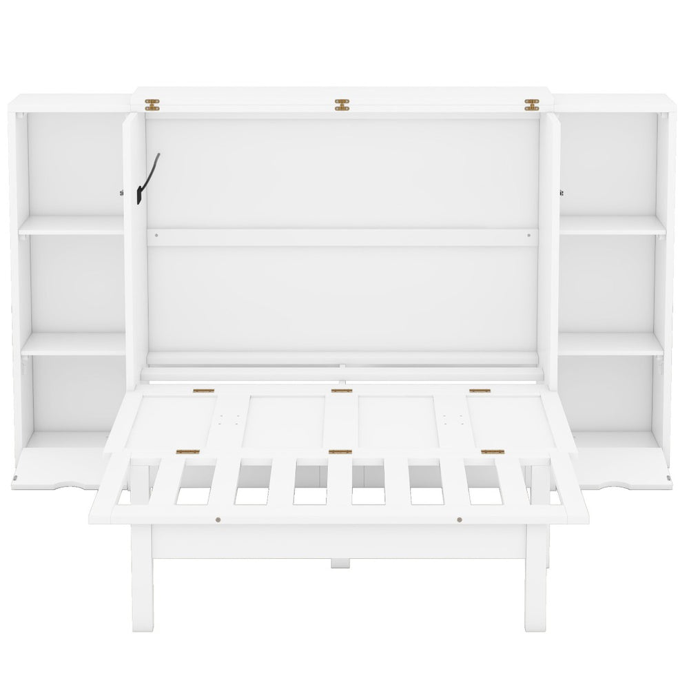 HomeRoots White Wood Queen Murphy Bed with Built-In USB Port | Space-Saving Design for Small Rooms & Guests 596473