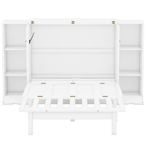 HomeRoots White Wood Queen Murphy Bed with Built-In USB Port | Space-Saving Design for Small Rooms & Guests 596473