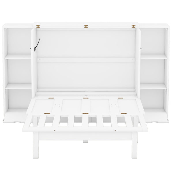 HomeRoots White Wood Queen Murphy Bed with Built-In USB Port | Space-Saving Design for Small Rooms & Guests 596473