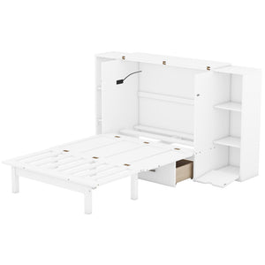 HomeRoots White Wood Queen Murphy Bed with Built-In USB Port | Space-Saving Design for Small Rooms & Guests 596473