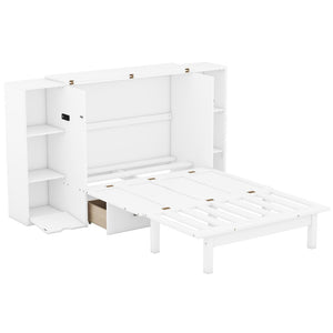 HomeRoots White Wood Queen Murphy Bed with Built-In USB Port | Space-Saving Design for Small Rooms & Guests 596473