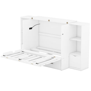 HomeRoots White Wood Queen Murphy Bed with Built-In USB Port | Space-Saving Design for Small Rooms & Guests 596473