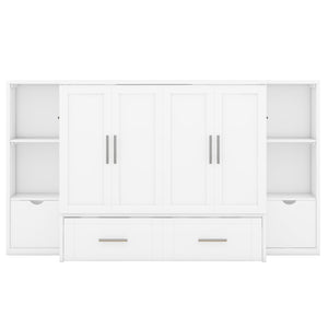 HomeRoots White Wood Queen Murphy Bed with Built-In USB Port | Space-Saving Design for Small Rooms & Guests 596473