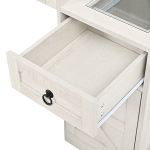 English Elm Farmhouse LED Vanity Desk with Sliding Mirror, Glass Top Storage, Built-In Charging Station & Stool White 37 L x 18.5 W x 13 H N733P340562K