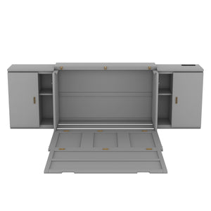 HomeRoots Gray Wood Full Murphy Bed with Integrated USB Charging - Stylish Space-Saving Solution for Any Room! 596474