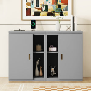 HomeRoots Gray Wood Full Murphy Bed with Integrated USB Charging - Stylish Space-Saving Solution for Any Room! 596474