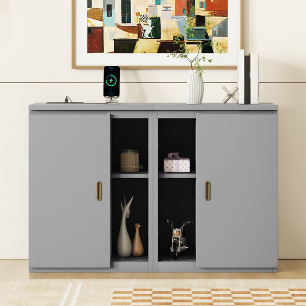 HomeRoots Gray Wood Full Murphy Bed with Integrated USB Charging - Stylish Space-Saving Solution for Any Room! 596474