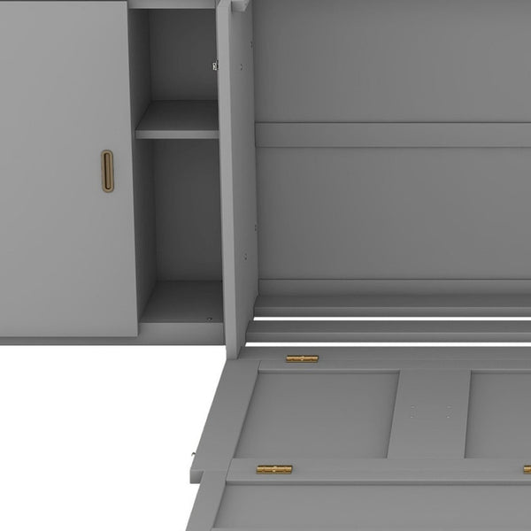 HomeRoots Gray Wood Full Murphy Bed with Integrated USB Charging - Stylish Space-Saving Solution for Any Room! 596474