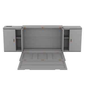 HomeRoots Gray Wood Full Murphy Bed with Integrated USB Charging - Stylish Space-Saving Solution for Any Room! 596474