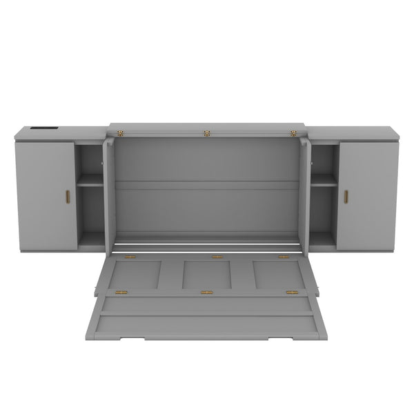 HomeRoots Gray Wood Full Murphy Bed with Integrated USB Charging - Stylish Space-Saving Solution for Any Room! 596474