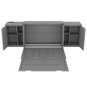 HomeRoots Gray Wood Full Murphy Bed with Integrated USB Charging - Stylish Space-Saving Solution for Any Room! 596474