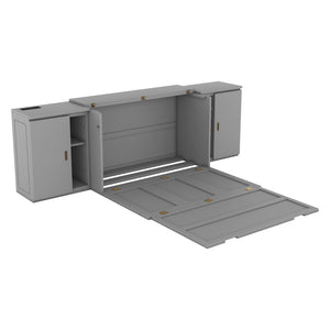 HomeRoots Gray Wood Full Murphy Bed with Integrated USB Charging - Stylish Space-Saving Solution for Any Room! 596474