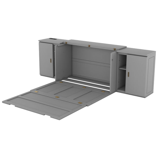 HomeRoots Gray Wood Full Murphy Bed with Integrated USB Charging - Stylish Space-Saving Solution for Any Room! 596474