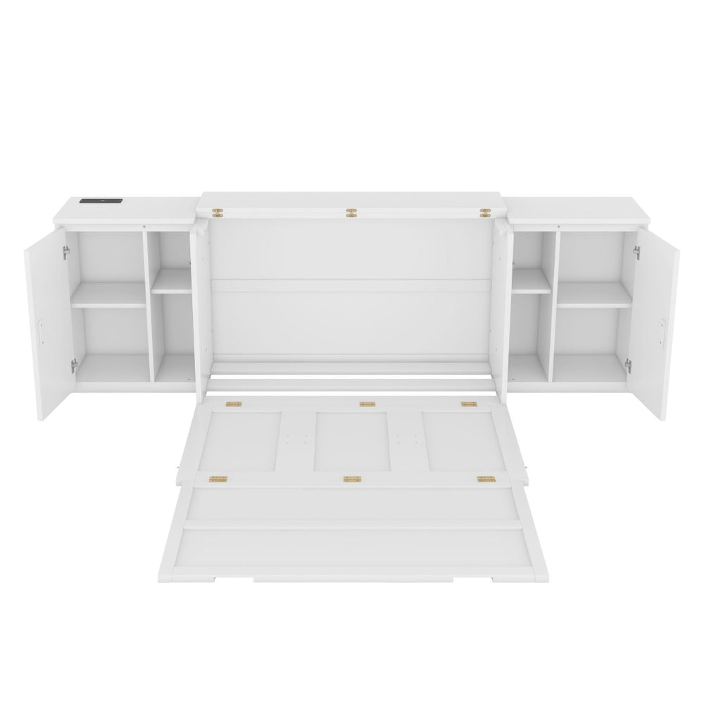 HomeRoots White Wood Full Murphy Bed - Stylish Space-Saving Design with USB Charging for Modern Living Areas 596475