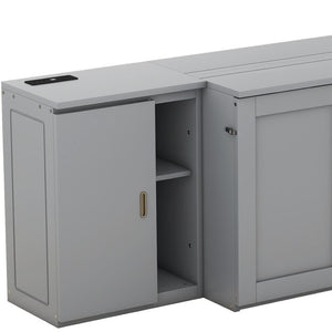 HomeRoots Gray Wood Queen Murphy Bed with USB Port - Stylish, Space-Saving Design for Modern Bedrooms & Studios 596476