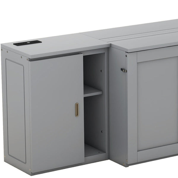 HomeRoots Gray Wood Queen Murphy Bed with USB Port - Stylish, Space-Saving Design for Modern Bedrooms & Studios 596476