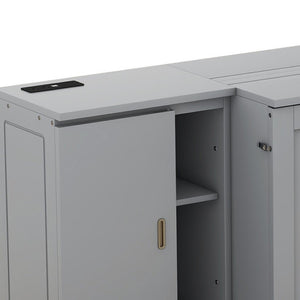 HomeRoots Gray Wood Queen Murphy Bed with USB Port - Stylish, Space-Saving Design for Modern Bedrooms & Studios 596476
