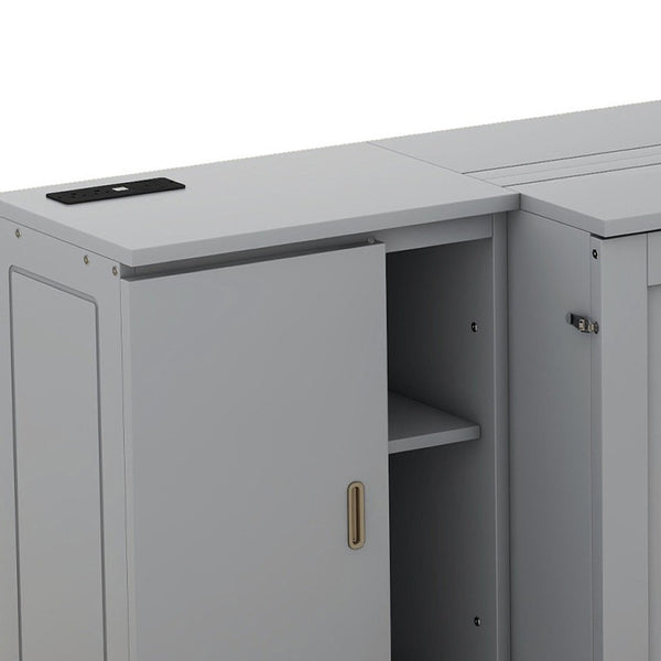 HomeRoots Gray Wood Queen Murphy Bed with USB Port - Stylish, Space-Saving Design for Modern Bedrooms & Studios 596476