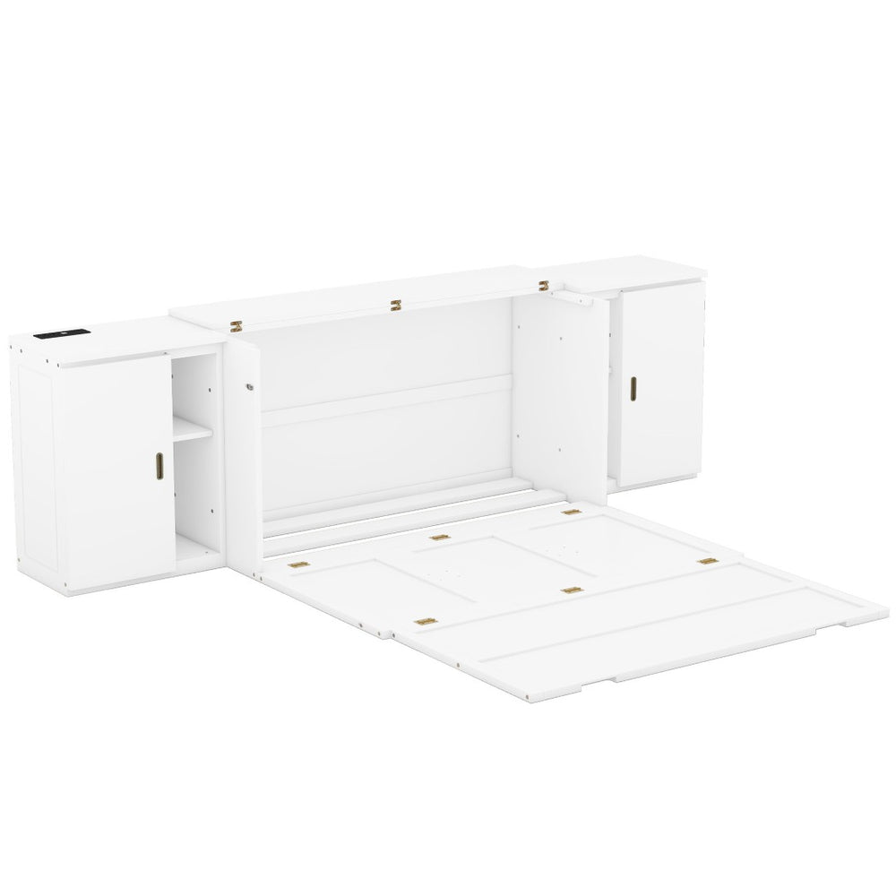 HomeRoots White Wood Queen Murphy Bed with USB Port - Stylish Space-Saving Solution for Versatile Living Spaces 596477