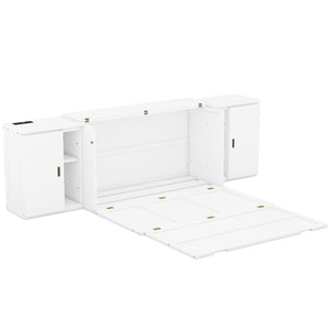 HomeRoots White Wood Queen Murphy Bed with USB Port - Stylish Space-Saving Solution for Versatile Living Spaces 596477