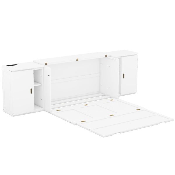HomeRoots White Wood Queen Murphy Bed with USB Port - Stylish Space-Saving Solution for Versatile Living Spaces 596477
