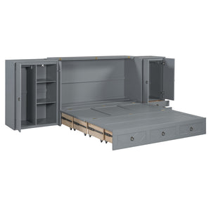 HomeRoots Gray Wood Queen Murphy Bed with USB Charging - Space-Saving Elegance for Guest Rooms & Studios 596478