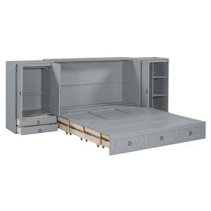 HomeRoots Gray Wood Queen Murphy Bed with USB Charging - Space-Saving Elegance for Guest Rooms & Studios 596478