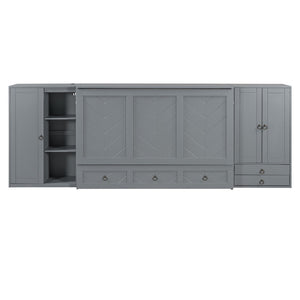 HomeRoots Gray Wood Queen Murphy Bed with USB Charging - Space-Saving Elegance for Guest Rooms & Studios 596478