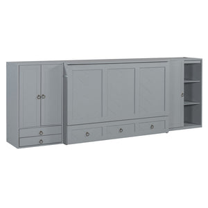 HomeRoots Gray Wood Queen Murphy Bed with USB Charging - Space-Saving Elegance for Guest Rooms & Studios 596478