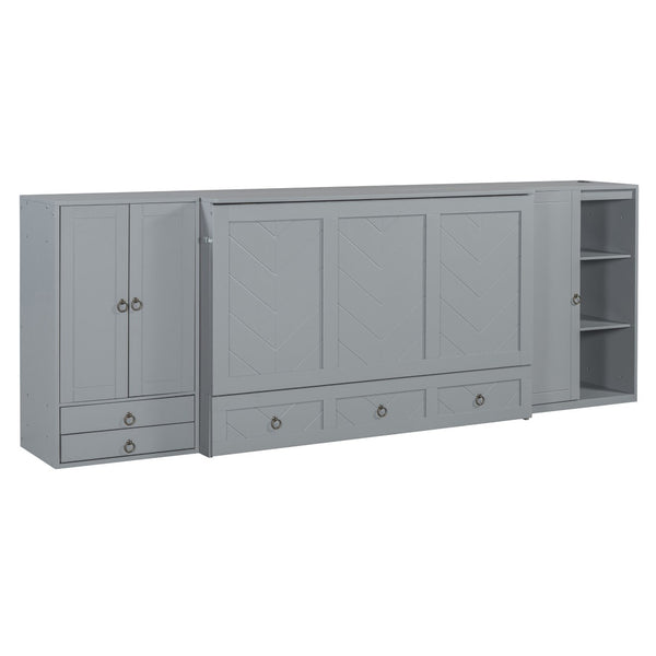 HomeRoots Gray Wood Queen Murphy Bed with USB Charging - Space-Saving Elegance for Guest Rooms & Studios 596478