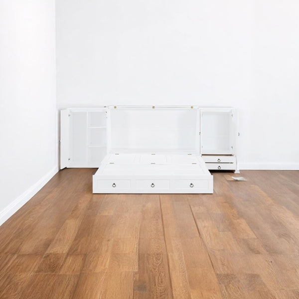 HomeRoots White Wood Queen Murphy Bed with USB Port – Stylish Space-Saving Solution for Modern Living Spaces 596479