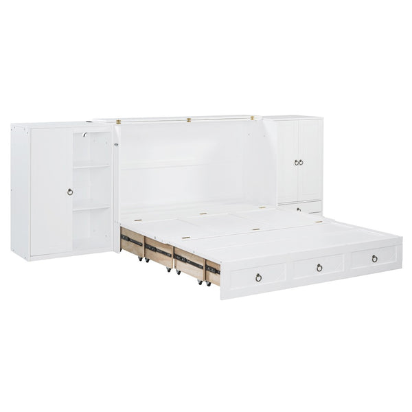 HomeRoots White Wood Queen Murphy Bed with USB Port – Stylish Space-Saving Solution for Modern Living Spaces 596479