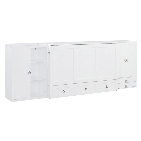 HomeRoots White Wood Queen Murphy Bed with USB Port – Stylish Space-Saving Solution for Modern Living Spaces 596479