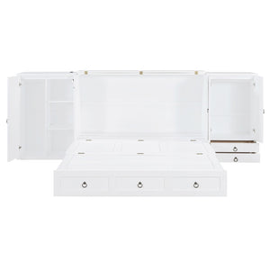 HomeRoots White Wood Queen Murphy Bed with USB Port – Stylish Space-Saving Solution for Modern Living Spaces 596479