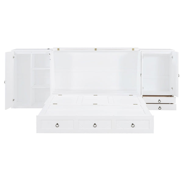 HomeRoots White Wood Queen Murphy Bed with USB Port – Stylish Space-Saving Solution for Modern Living Spaces 596479