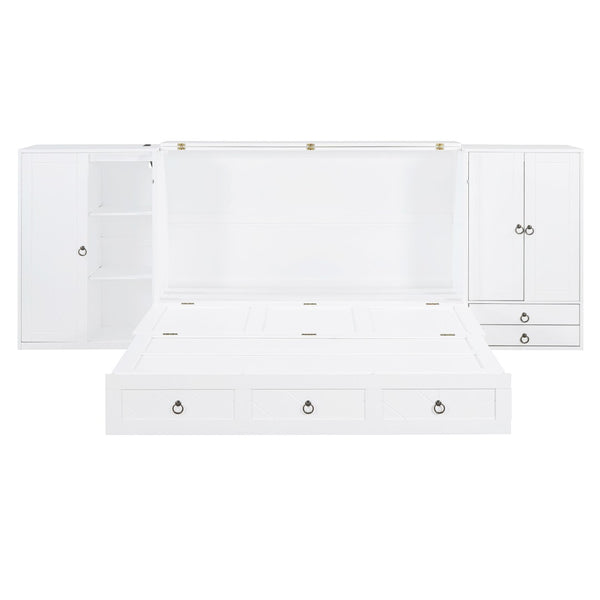HomeRoots White Wood Queen Murphy Bed with USB Port – Stylish Space-Saving Solution for Modern Living Spaces 596479