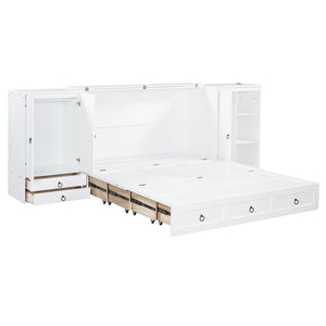 HomeRoots White Wood Queen Murphy Bed with USB Port – Stylish Space-Saving Solution for Modern Living Spaces 596479