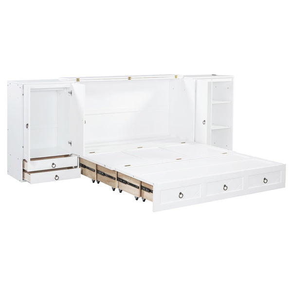 HomeRoots White Wood Queen Murphy Bed with USB Port – Stylish Space-Saving Solution for Modern Living Spaces 596479
