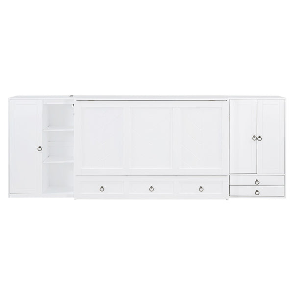 HomeRoots White Wood Queen Murphy Bed with USB Port – Stylish Space-Saving Solution for Modern Living Spaces 596479