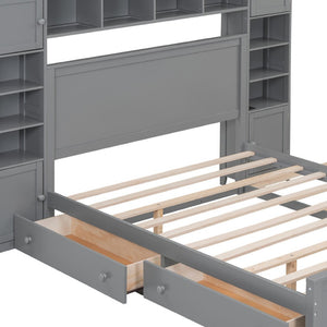 HomeRoots Gray Wood Full Bed Frame with Space-Saving Trundle for Modern Bedrooms - Stylish & Durable Design 596480