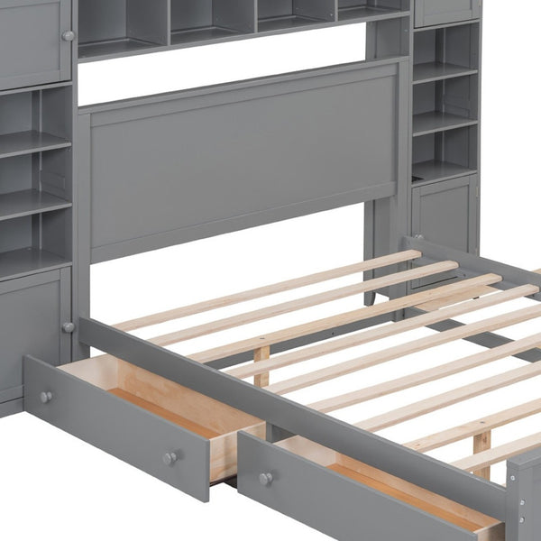 HomeRoots Gray Wood Full Bed Frame with Space-Saving Trundle for Modern Bedrooms - Stylish & Durable Design 596480