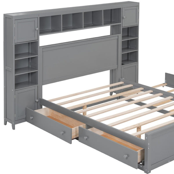 HomeRoots Gray Wood Full Bed Frame with Space-Saving Trundle for Modern Bedrooms - Stylish & Durable Design 596480